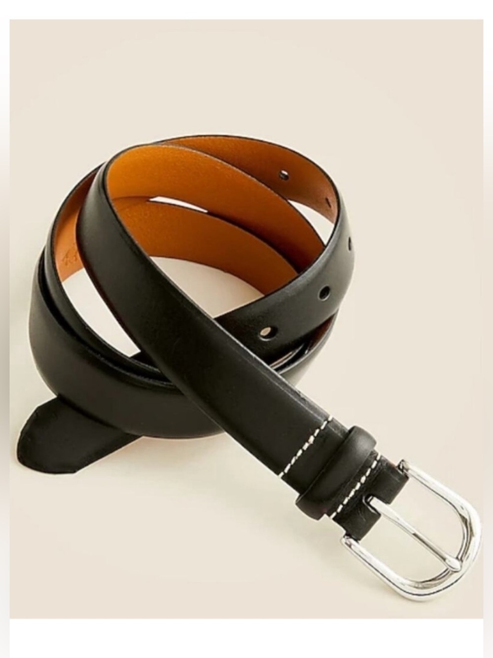 J. Crew Black Leather Round Silver Buckle Dress Belt size 32 KO966